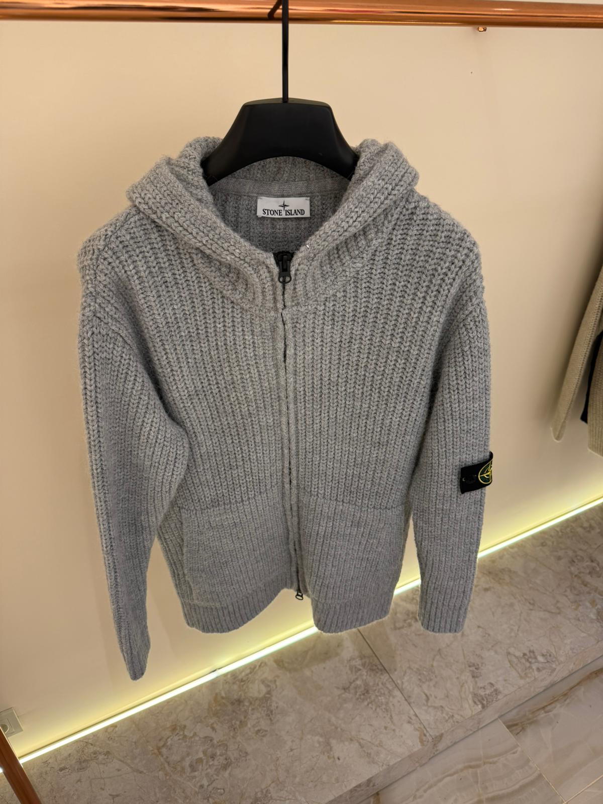 STONE ISLAND FULL ZIP HOODIE 0351 KNITTED GRAY