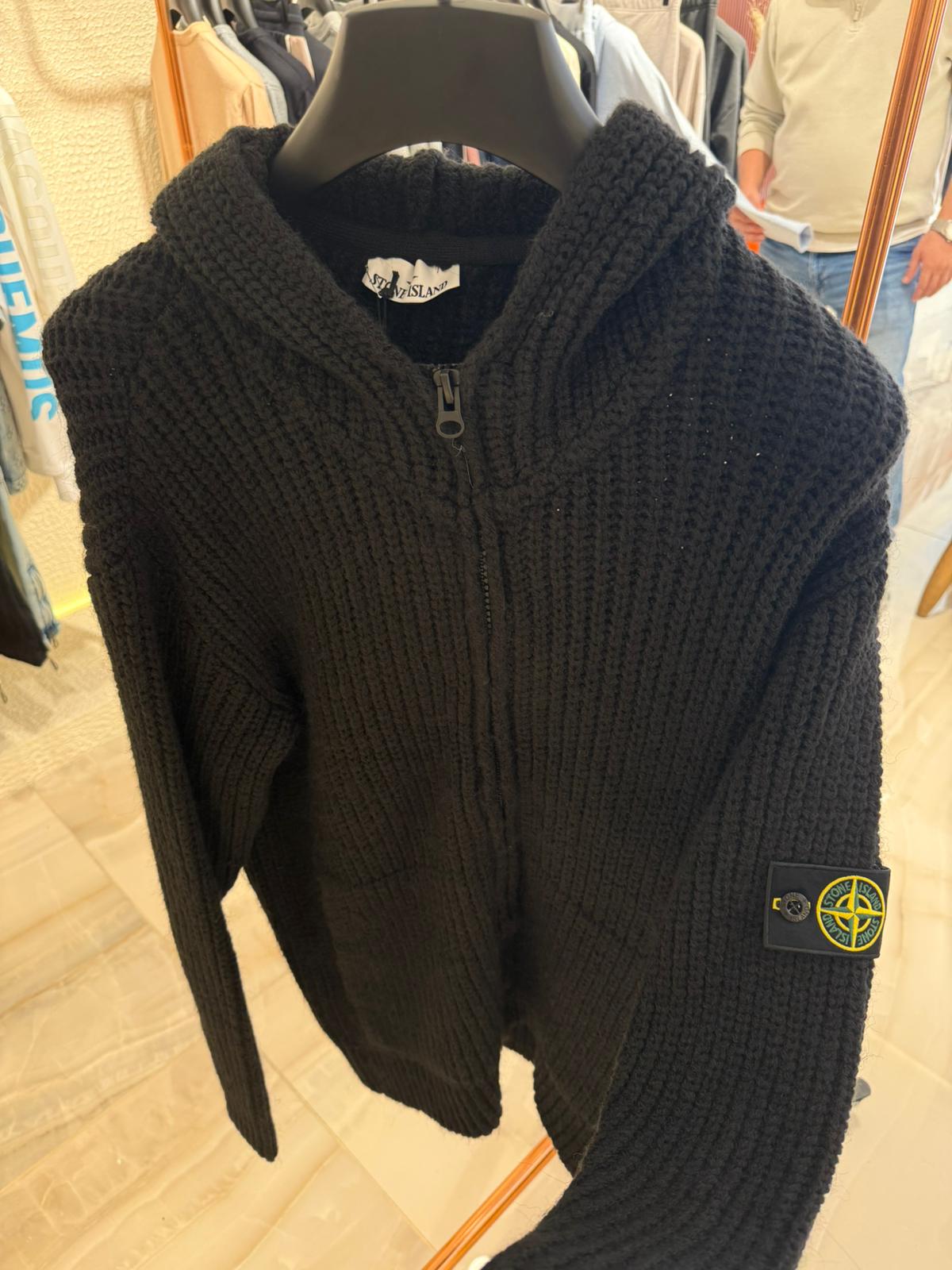 STONE ISLAND FULL ZIP HOODIE 0352 KNITTED BLACK