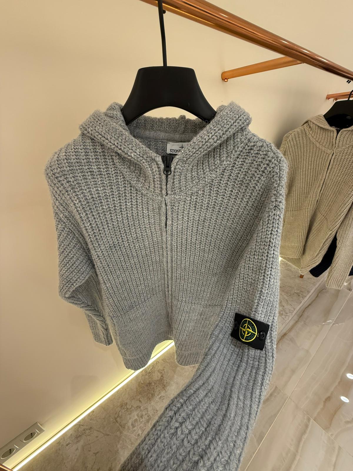 STONE ISLAND FULL ZIP HOODIE 0351 KNITTED GRAY