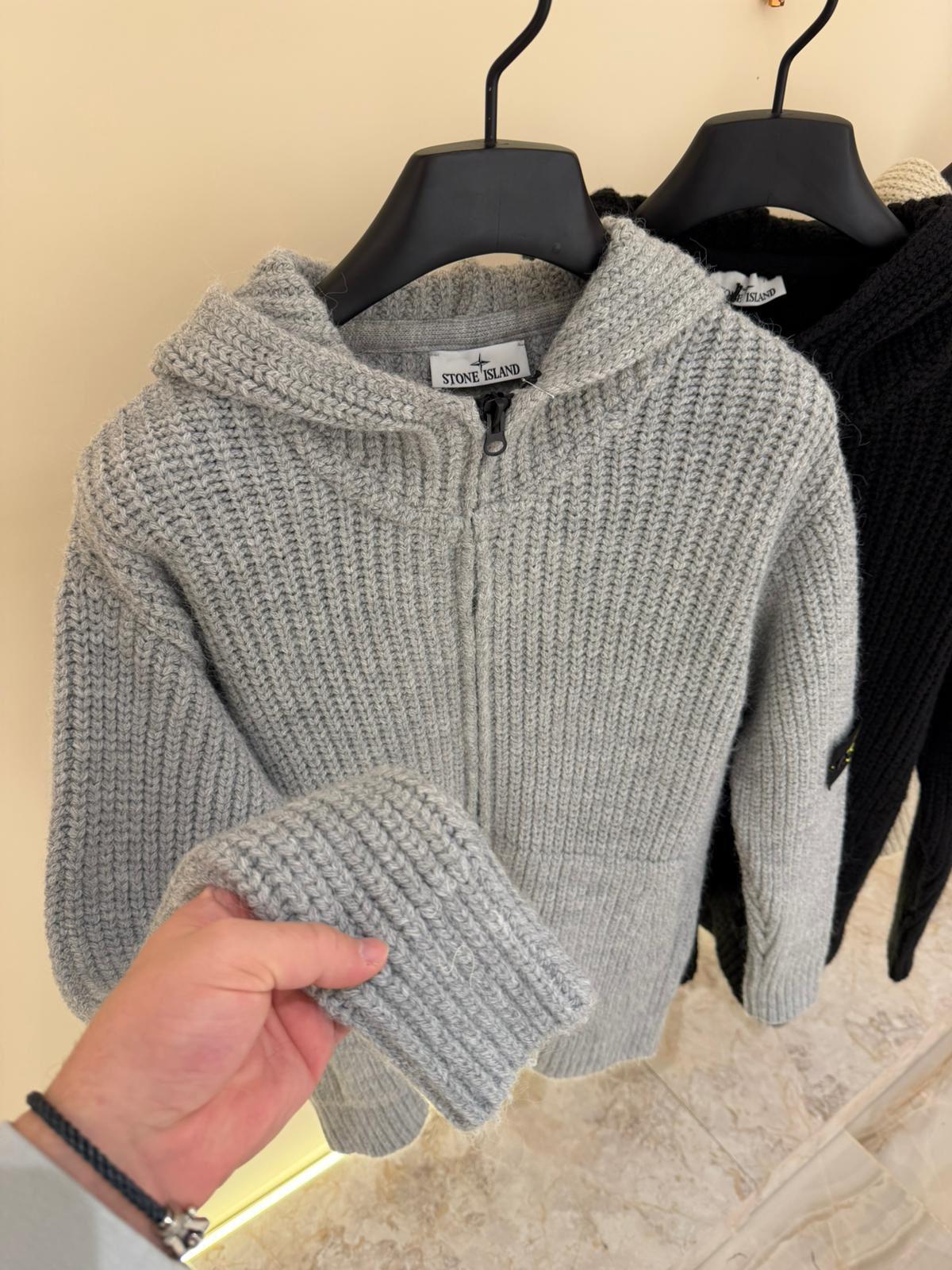 STONE ISLAND FULL ZIP HOODIE 0351 KNITTED GRAY