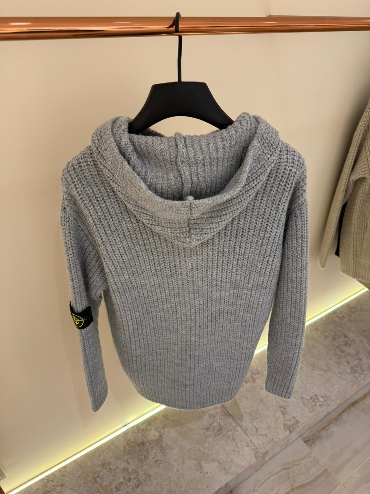 STONE ISLAND FULL ZIP HOODIE 0351 KNITTED GRAY