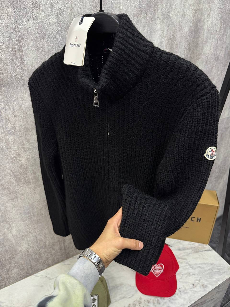 MNCLR FULL ZIP SWEATER 0345 KNITTED BLACK