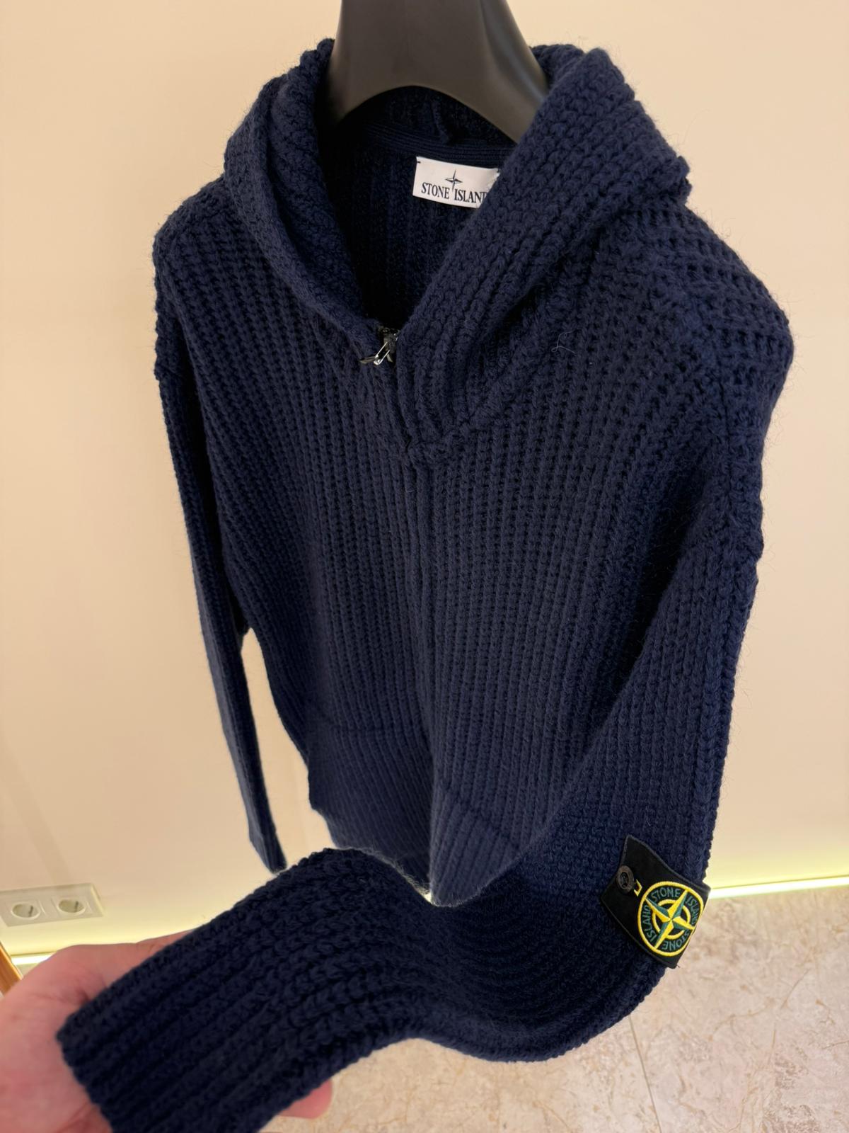 STONE ISLAND FULL ZIP HOODIE 0350 KNITTED NAVYBLUE