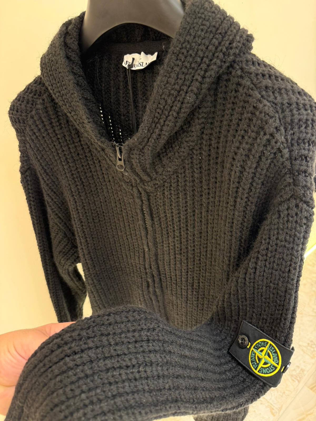 STONE ISLAND FULL ZIP HOODIE 0352 KNITTED BLACK