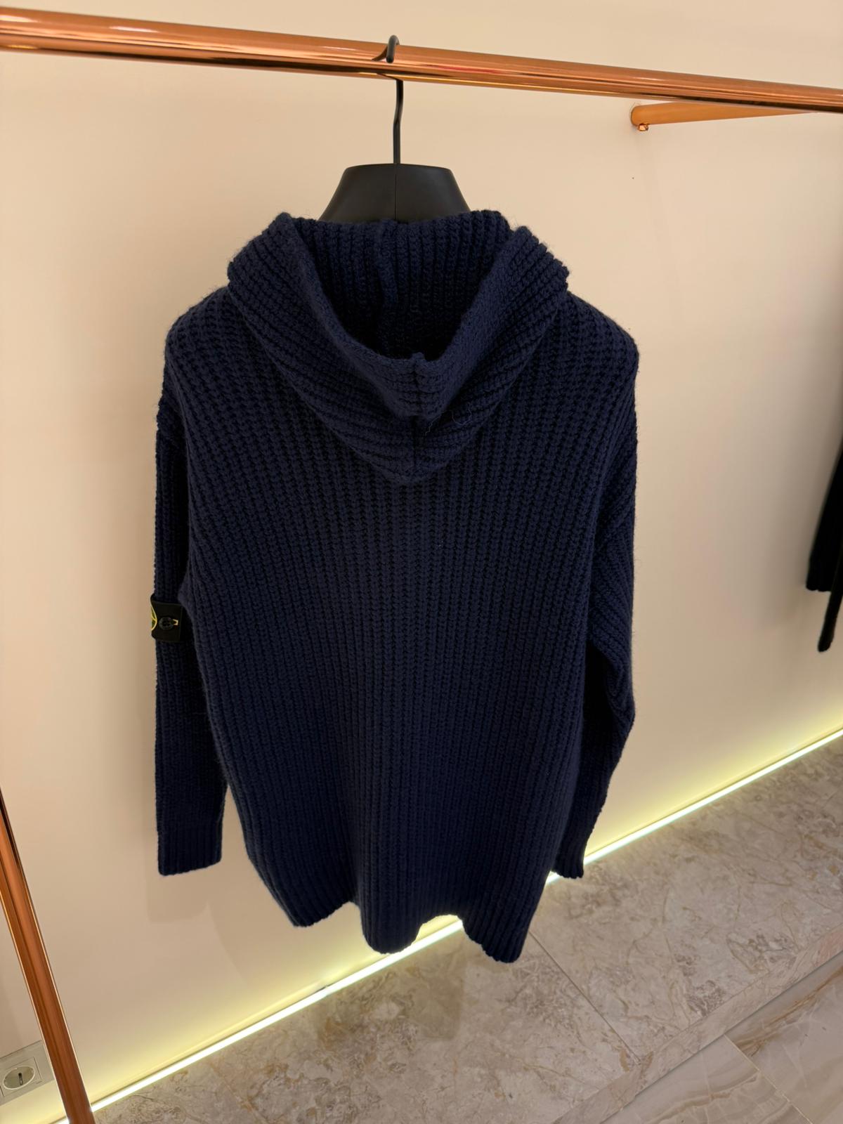 STONE ISLAND FULL ZIP HOODIE 0350 KNITTED NAVYBLUE