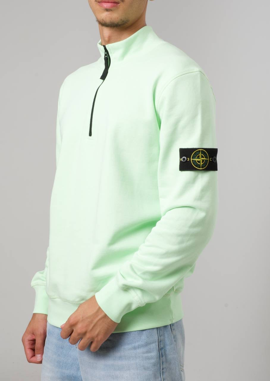 STONE ISLAND HALF ZIP SWEATER 0277 LIGHTGREEN