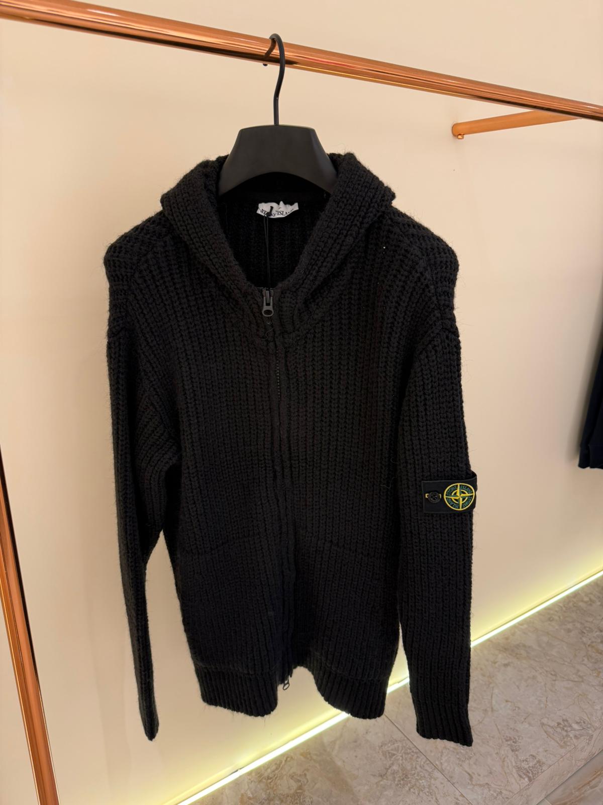 STONE ISLAND FULL ZIP HOODIE 0352 KNITTED BLACK